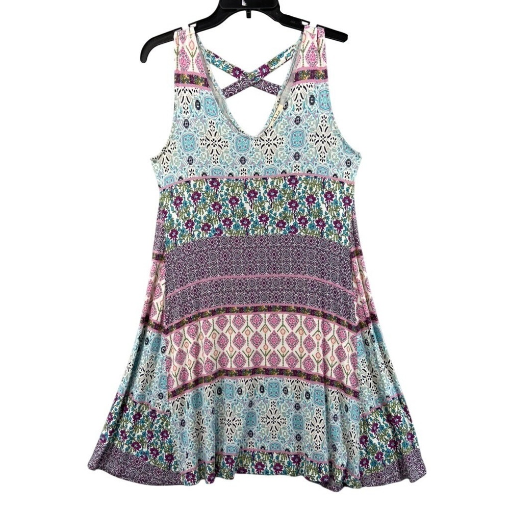 Style & Co Dress Womens Sz Petite Medium Swing Multicolor Crisscross Back Floral